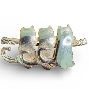 Vintage Gold Tone Cat Brooch Kittens Hanging From Branch signed Ultra Craft